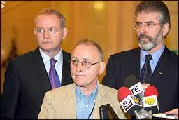 I confess..Denis Donaldson reveals he was a spy for Special Branch and MI5 flanked by Martin McGuinness and Gerry Adams
