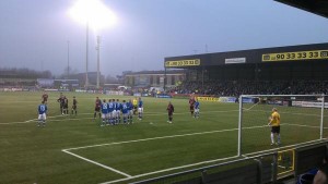 Free kick to Crusaders on the edge of Linfield box