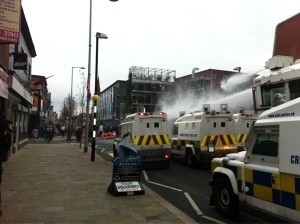 Water cannon used to disperse loyalist crowd in east Belfast in January 2013