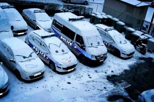 EVENING ALL!...Snow joke being a police car.