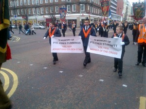 Ulster Defenders of the Realm 710 Lodge parading through Belfast on Saturday