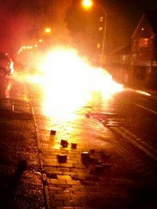 A car on fire in Newtownabbey on Friday night