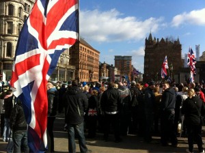 Union flag protest at Belfast City Hall on Friday, March 1