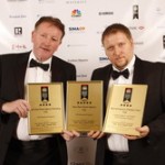 WANTED MEN: Harry Fitzsimons (left) collecting awards with business partner Antonio Valente
