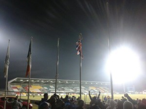 Linfield raise Union flag at Shamrock Rovers ground in Dublin