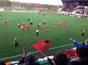 Cliftonville players celebrate after their 3-1 victory over Crusaders on Easter Tuesday