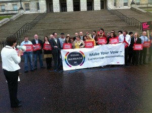 A protest held at Stormont on Monday as MLAs vote on Same Sex Marriage Bill