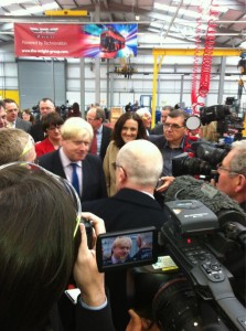 London Mayor Boris Johnson at the new Wrightbus plant in Ballymena in May