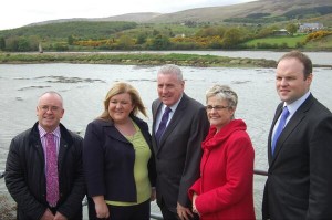 SDLP MP Margaret Ritchie with Vernon Coaker MP (centre) and Karen McKevitt MLA at Narrow Water Bridge site last Thursday