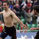 Glens striker Andy Waterworth celebrates after equalising against Cliftonville