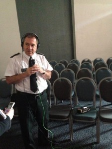 Chief Constable Matt Baggott gets ready for interview on BBC Radio Ulster Talkback show