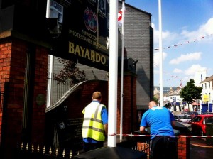 Work under way to clean up the Bayardo bar memorial after it was attacked with paint
