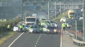 The crash scene on the M1/M50 junction on Wednesday after Gardaí ram a stolen car
