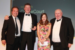 CastleCourt Security Manager Stewart McConnell (second left) and Frank Cullen (right) of Mercury Security Management, Northern Irelands biggest independent security company, receive the Best Security Team award at the prestigious SCEPTRE Awards,