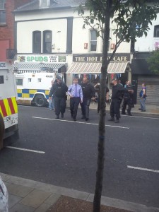 PSNI TSG police arrest Willie Frazer at a cafe on the Newtownards Road