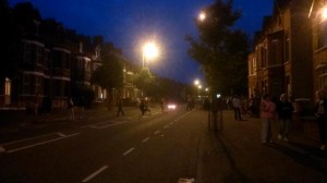 Burning barricade on Woodvale Road on Tuesday night