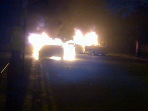 Two cars on fire in Templemore Avenue in east Belfast