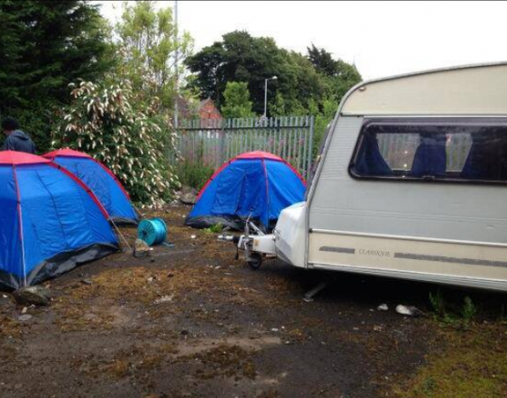 The loyalist protest camp at Twaddell Avenue at its infancey