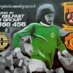 Work has stopped on the UVF masked terrorist mural which has obliterated the George Best painting in east Belfast