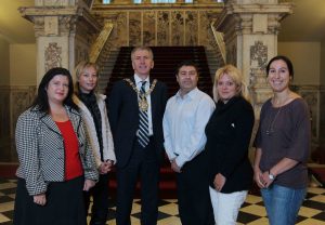 Pictured is Naomi Waite, NITB Director of Marketing and the Lord Mayor of Belfast with business tourism buyers Veronique Antrope (France), Jorge Baeza (Spain), Geraldine Huybrechts (Belgium) and Tina Tarara (Germany).