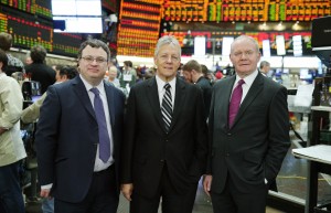 First Minister Peter Robinson and deputy First Minister Martin McGuinness are pictured with Employment and Learning Minister Stephen Farry during a visit to the trading floor at the he Chicago Mercantile Exchange in downtown Chicago. Picture by Kelvin Boyes / Press Eye.