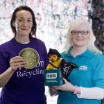 Claire McCallum from Bryson Recycling and Rosaleen Dempsey, Children and Young People’s Manager from Royal National Institute of Blind People Northern Ireland (RNIB NI) mark the success of this year’s ‘£1 a tonne’ campaign, which raised £6533 for RNIB NI.