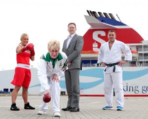 SPORTING GREATS:  Team Northern Ireland athletes Alanna Audley-Murphy, Barbara Cameron and Mark Montgomery are pictured with Neil Palmer of Stena Line as the ferry giant backs Northern Ireland’s elite athletes to bring home medals at this year’s Commonwealth Games in Glasgow