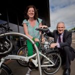 Transport Minister Danny Kennedy is pictured with cyclist Claire Mulvenna. Picture by Brian Morrison.