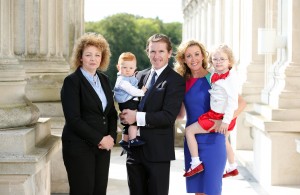 Pictured are Minister Carál Ní Chuilín AP McCoy,  wife Chanelle McCoy, daughter Eve McCoy and son Archie McCoy.