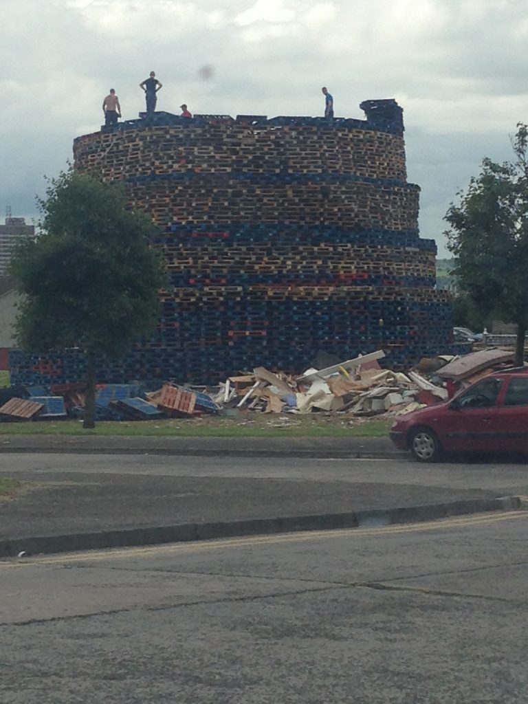 The bonfire under construction on the lower Shankill estate