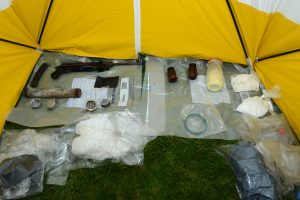 The explosives and firearm found in a bag owned by Niall Lehd