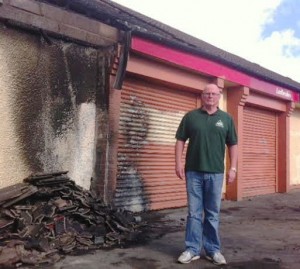Councillor Kevin Campbell at scene of arson attack
