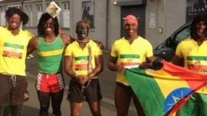 Ulster rugby players in Ehtopian Olympic fancy dress
