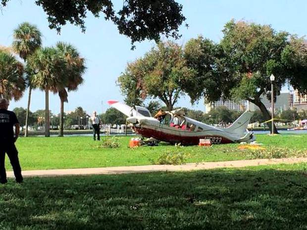 The crashed Piper Cherokee single engine aircraft that came down in Florida