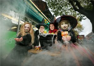 Kicking off the Halloween madness at Centra is zombie Emily McDowell (7), Centra Brand Manager Nikki McDowell, Action CancerÕs Stacey Graham and witch Jessie McDowell (4). PIC: KELVIN BOYES/PRESSEYE