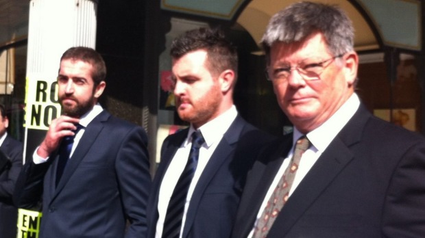 Patrick and Barry Lyttle leave court in Sydney with defence lawyer Christ Watson