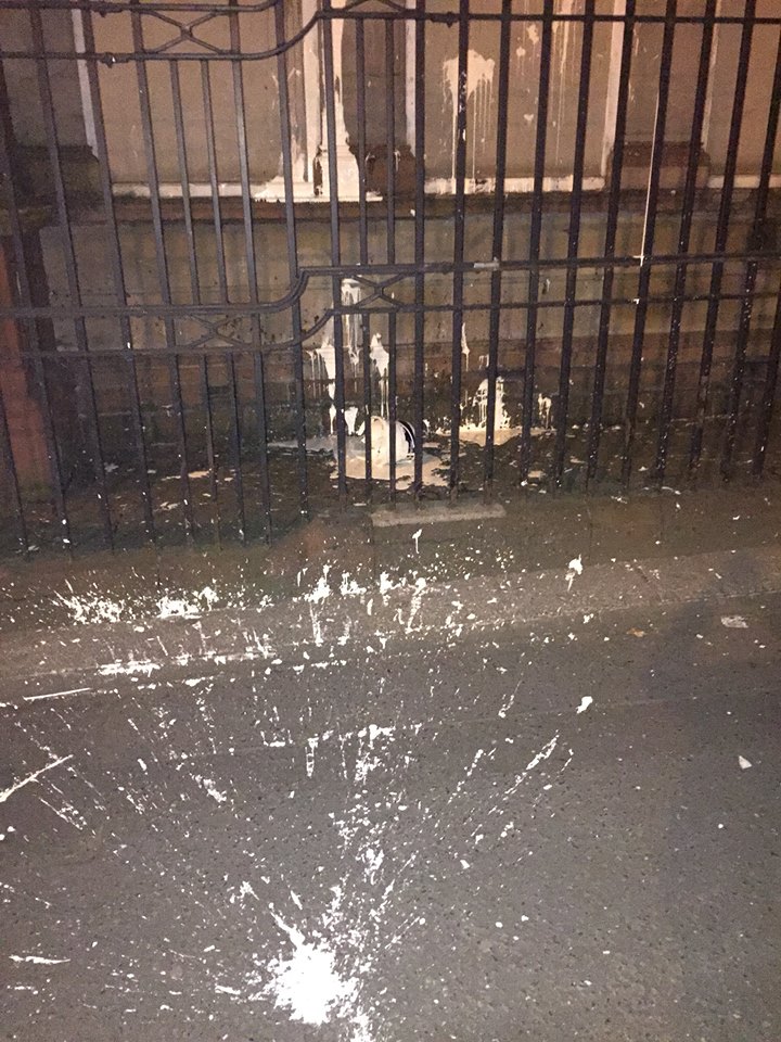 The petrol and paint bomb attack on Clifton Street Orange Hall on Sunday night