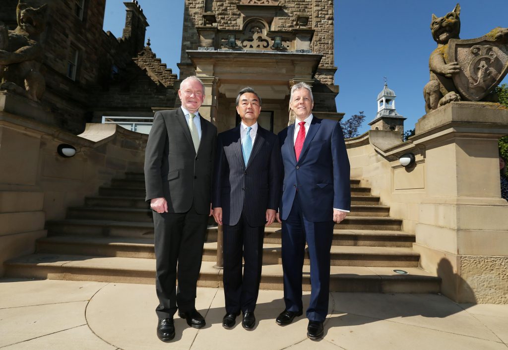 First Minister Peter Robinson, and deputy First Minister Martin McGuinness, today met with the Chinese Foreign Minister, Wang Yi at Stormont Castle ahead of the inauguration Ceremony of the Chinese Consulate in Belfast. Picture by Kelvin Boyes / Press Eye.