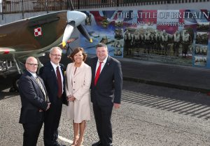 Pictured (L-R) at the unveiling of the Band of Brothers mural is Ian McLaughlin, Project Manager at the Lower Shankill Community Association, Dariusz Adler, the Polish Consul General, Jennifer Hawthorne, Head of the Housing Executive Neighbourhoods and Pete Bleakely, RAF Historian.Photographer ©Matt Mackey - Presseye.com 