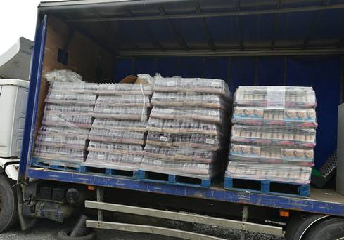 One of the lorries containing pallets of drink bottles