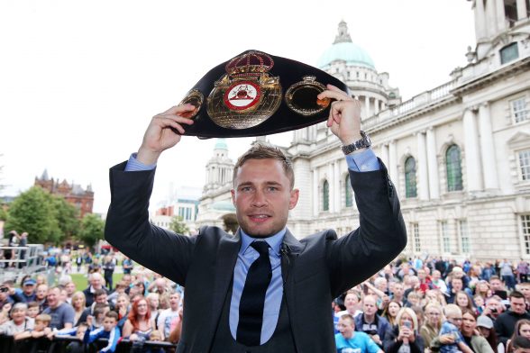 Boxer Carl 'The Jackal' Frampton pictured at the homecoming celebration at City Hall, Belfast. The event took place in recognition of Carl Frampton, the first Northern Ireland boxer to win world championships at two different weights. Photo by Kelvin Boyes / Press Eye