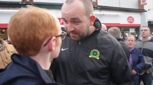 GARC bully boy Gerard McCusker threatens Sunday Life reporter Christopher Woodhouse. Pic: Belfast Telegraph