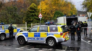 Army technical officers and police at the scene of a suspect car in Co Tyrone