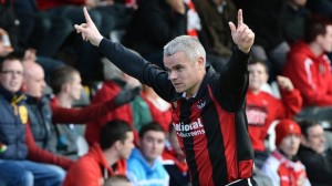 Timmy Adamson scores the winner for Crusaders against his old club Linfield