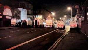 Police in riot gear on the Albertbridge Road