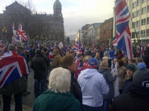 Union flag protestors gather every Saturday at Belfast City Hall