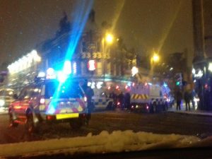 Six police landrovers at Donegall Road protest on Friday night