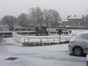 Snowing at Down Royal racecourse on Tuesday afternoon