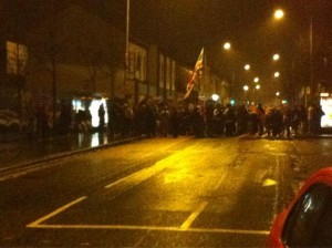 Loyalist protesters in east Belfast on Sunday night