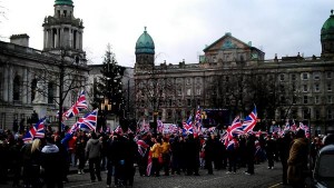 Union flag protestors gather at Belfast City Hall over decision to fly it on designagted days